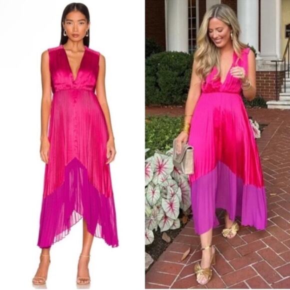 AMUR Dresses & Skirts - AMUR Amelia Dress Rosie Grape V-Neck Open Back Asymmetrical Hem Dress Size 14
